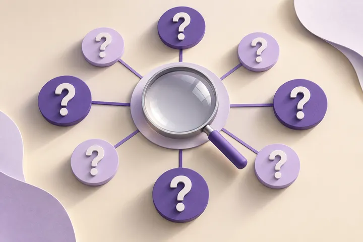 Original conceptual illustration for AnswerThePublic — mapping questions around a topic