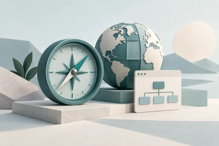 Original conceptual illustration for Bing Webmaster Tools — a second view of search visibility