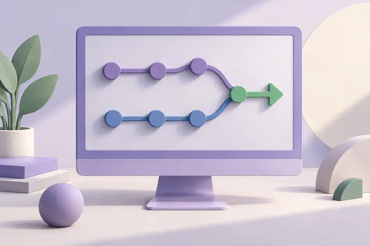 Original conceptual illustration for GitHub Desktop — a visual git workflow