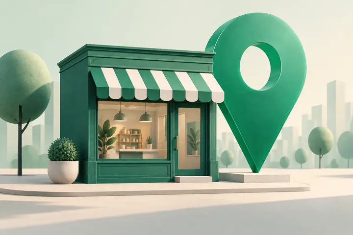 Original conceptual illustration for Google Business Profile — local business visibility