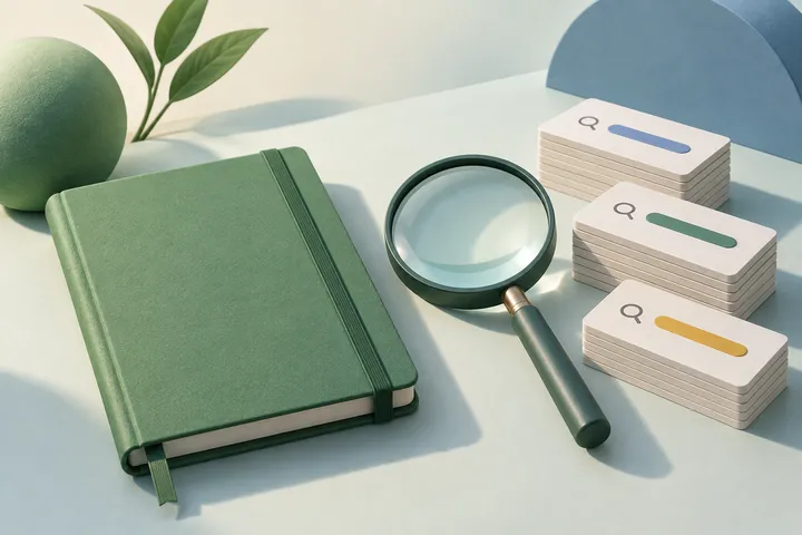 Original conceptual illustration for Google Keyword Planner — keyword ideas and demand ranges