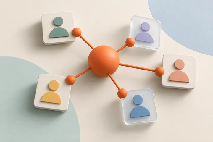 Original conceptual illustration for HubSpot Free CRM — keeping customer records organized