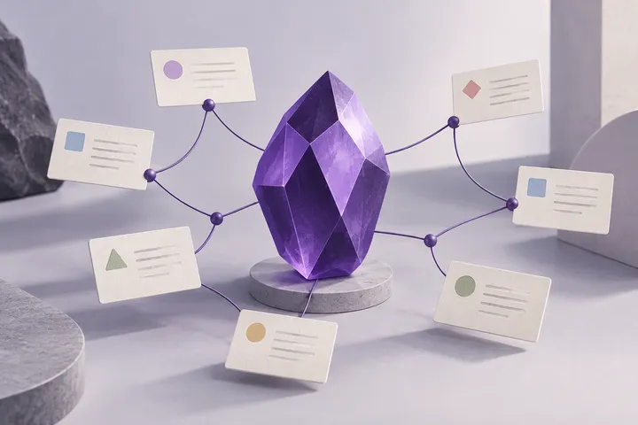 Original conceptual illustration for Obsidian — connected notes you keep locally