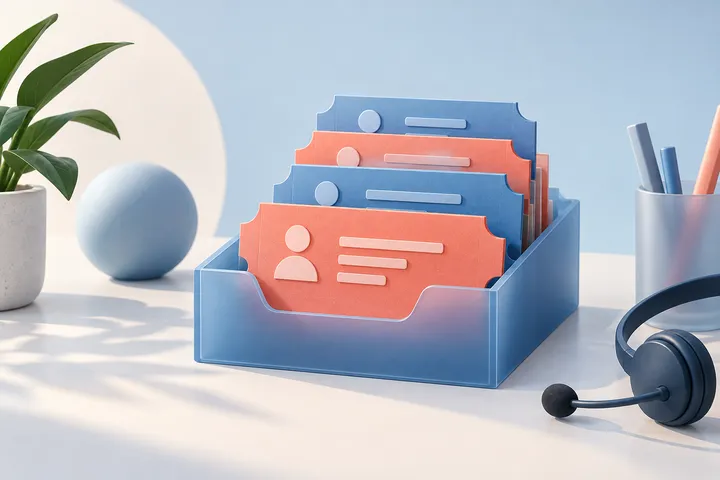 Original conceptual illustration for Zoho Desk — a small email support team