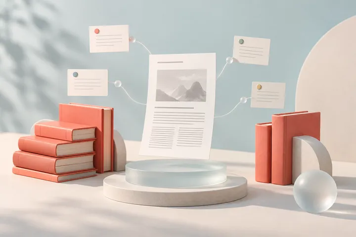 Original conceptual illustration for Zotero — research sources and citations